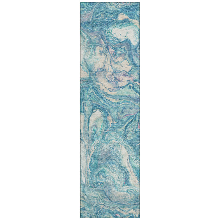 Machine Washable Indoor/Outdoor Xhevrie Teal Rug