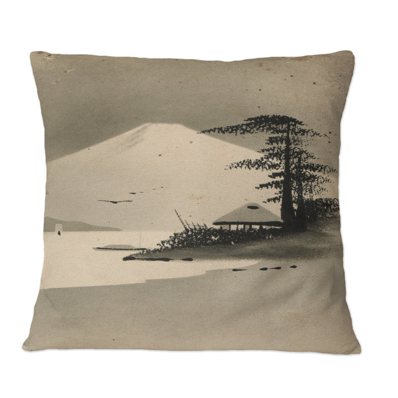 Coussin décoratif paysage d'hiver avec montagne Fuji, 16 po x 16 po
