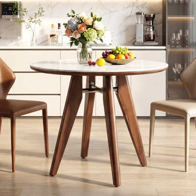31.5" Solid Wood Round Dining Table,  Modern Sintered Stone Kitchen Table