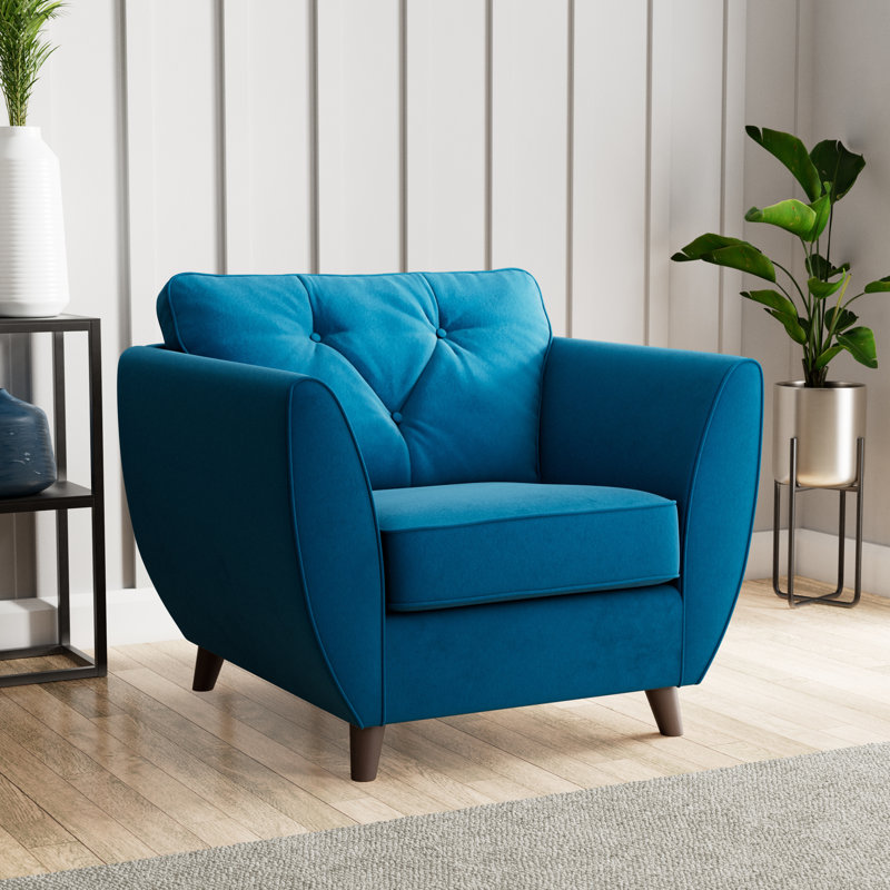 Collazo Upholstered Armchair, Marine, Dark Brown Wood
