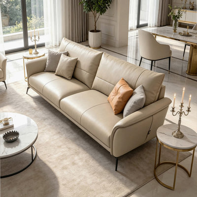 Khaki Genuine Leather Standard Sofa