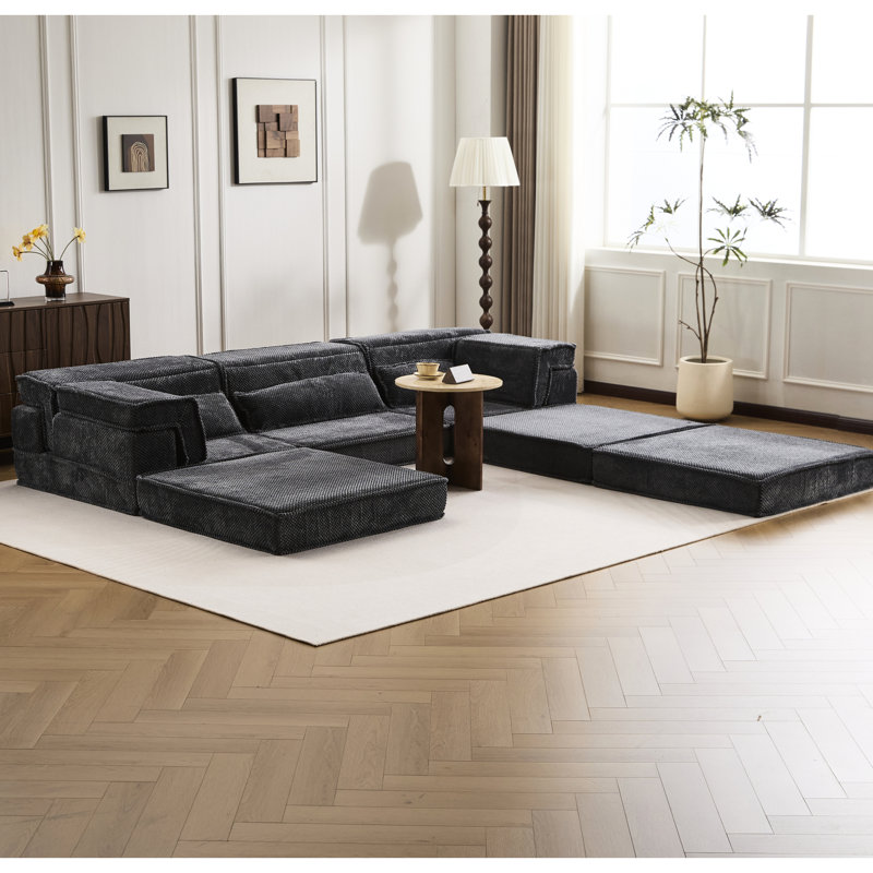 Canapé 3 places Mahjong surdimensionné avec sectionnel modulaire convertible, tissu polaire circulaire, aucun assemblage requis, mousse à mémoire de forme haute densité, oreillers pour une ambiance relaxante, matelas de sol à compression, modulaire sans os à monter soi-même.