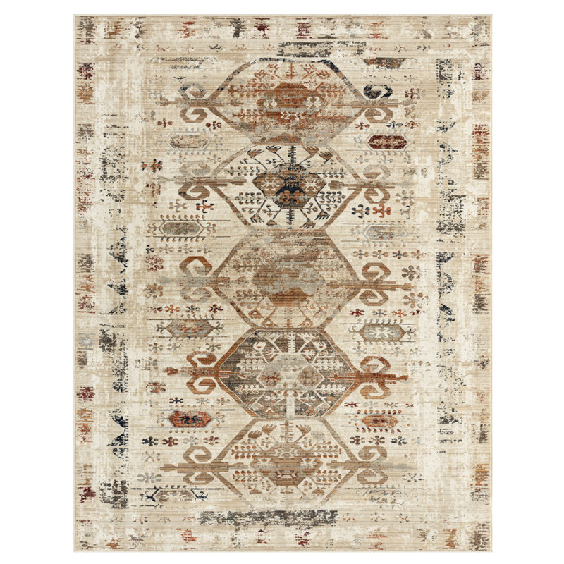 Tapis tribal beige / brun à tons de terre, Rectangle 7 pi 7 po x 10 pi 2 po