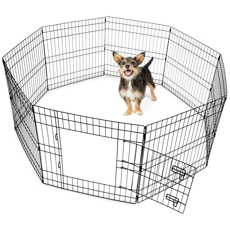 8 Panel Dog Playpen with Door, 61cm H x 61cm W x 61cm D