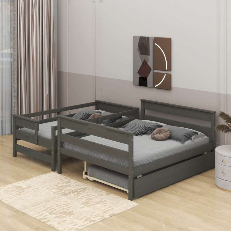 Lit simple superposé au dessus d'un lit double avec gigogne, Gris