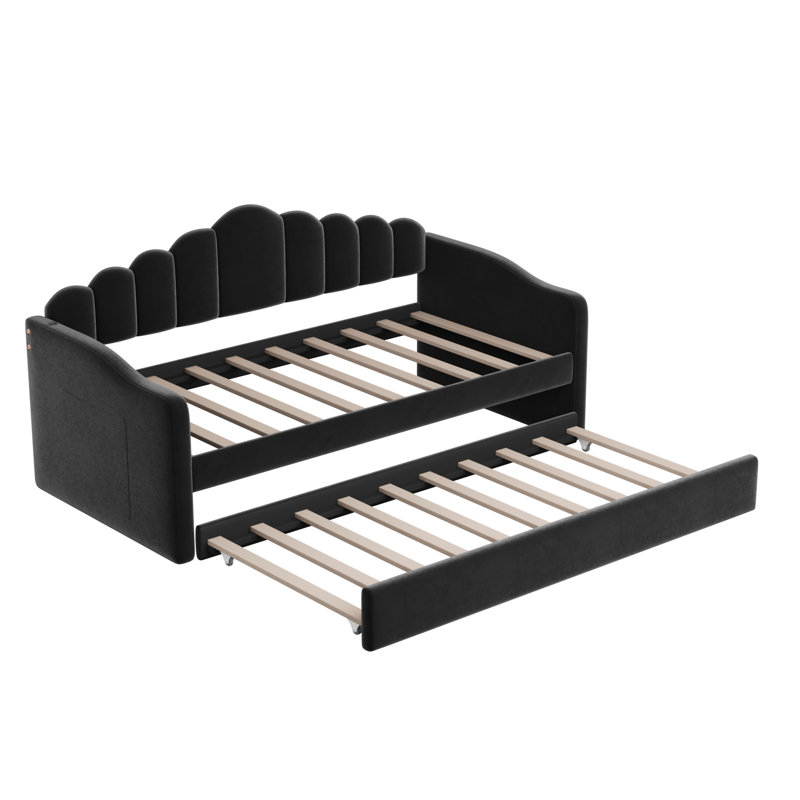 Lit de jour rembourré avec couchette, Noir