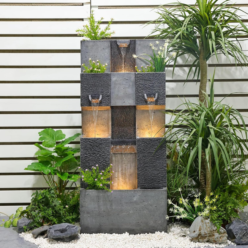 Handcrafted Outdoor Weather Resistant Rock Fountain with Lights