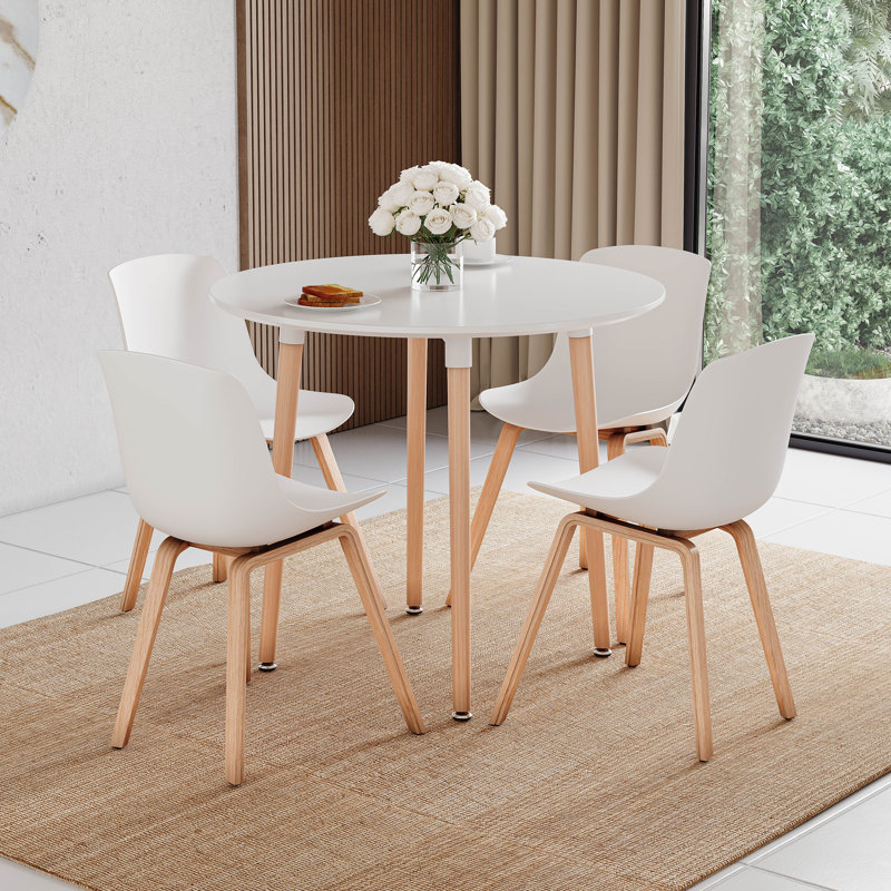 Triston Beech Round Solid Wood Base Dining Table, White