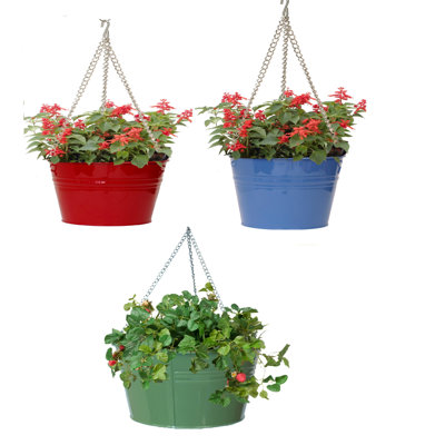 Enameled Galvanized Steel Hanging Planter S/