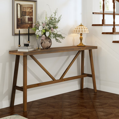 Fawaka 63"W Long Farmhouse Solid Wood Console Table,Natural Color