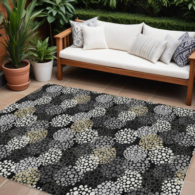 Tapis intérieur lavable à pois 9 pi x 12 pi noir et ivoire