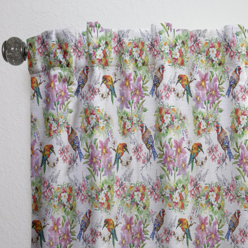 Motif de fleurs et d'oiseaux - Rideau imprimé animal - Velours obscurcissant - 1 panneau, l 52 po x L 84 po