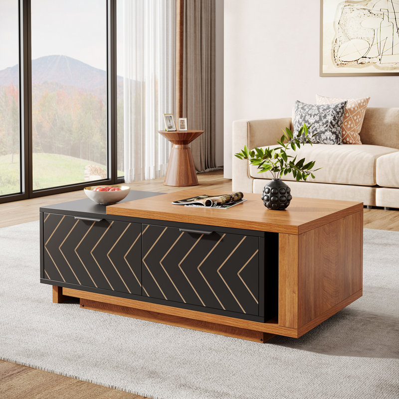 Benziger Nesting Extendable Coffee Table, Light Brown/Black
