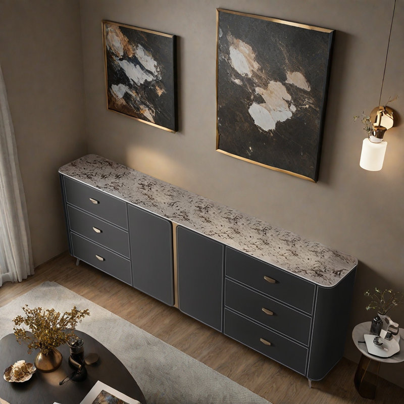 Italian Minimalist Luxury Sideboard, 35.43" H x 78.74" W x 13.78" D, Dark gray