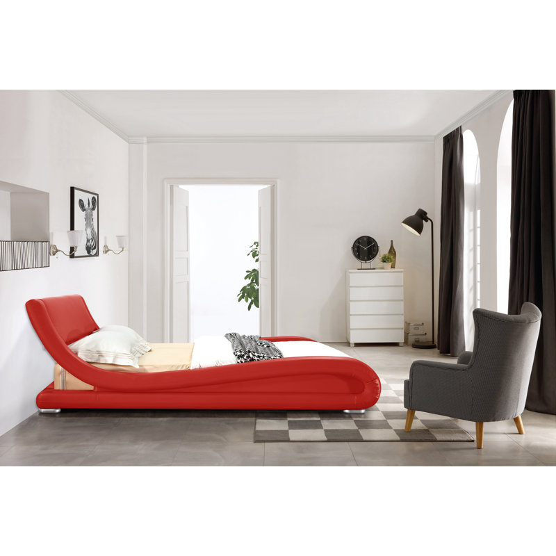 Albricus Upholstered Sleigh Bed, Red, Full