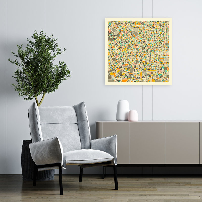 «Abstract Milan City Map», art mural abstrait géométrique coloré, H 32 po x l 32 po