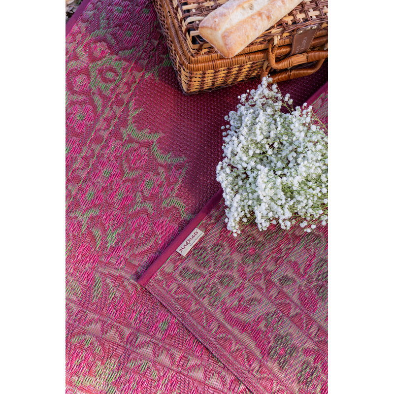 Bouquet Outdoor Mat, Red, Reversible Mat For Patio, Porch, Deck, Floor Mat, Rectangle 4' x 6'