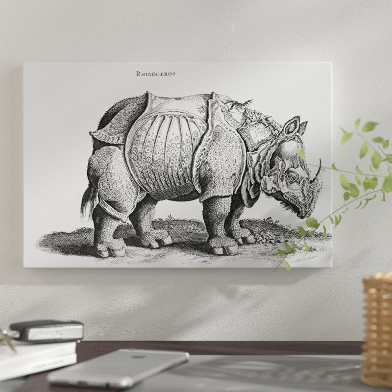 Rhinocéros par Albert Dürer - impression sur toile tendue, H 8 po x l 12 po x P 0,75 po, Toile tendue, Pas de tapis