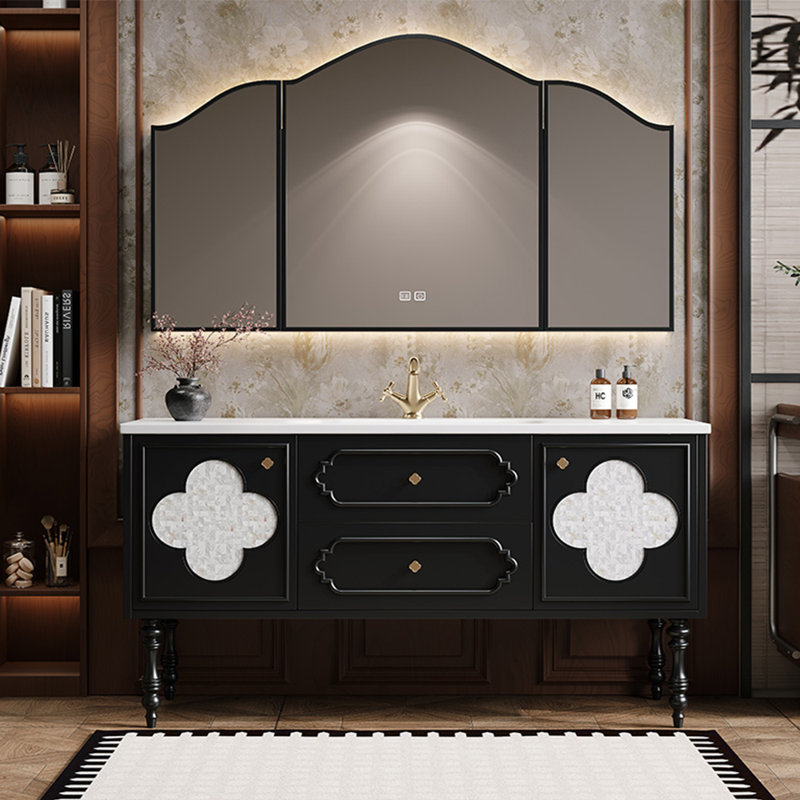 Armoire de salle de bain tendance au sol, Noir, H 33,46 po x l 51,18 po x P 21,65 po