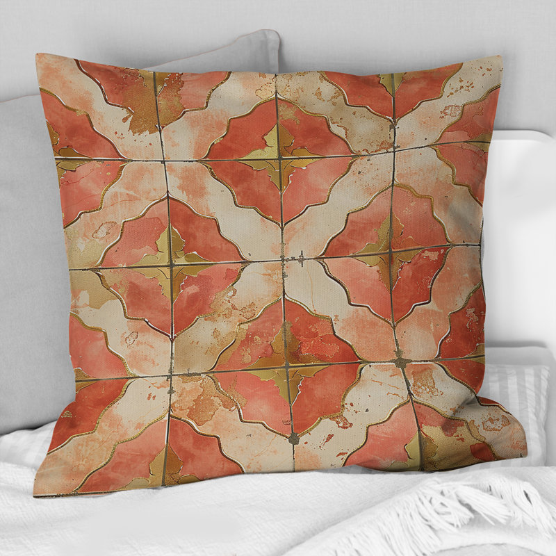 Coussin Salmon and Gold Rustic Tile II - Farmhouse, Carrée, H 18 po x l 18 po