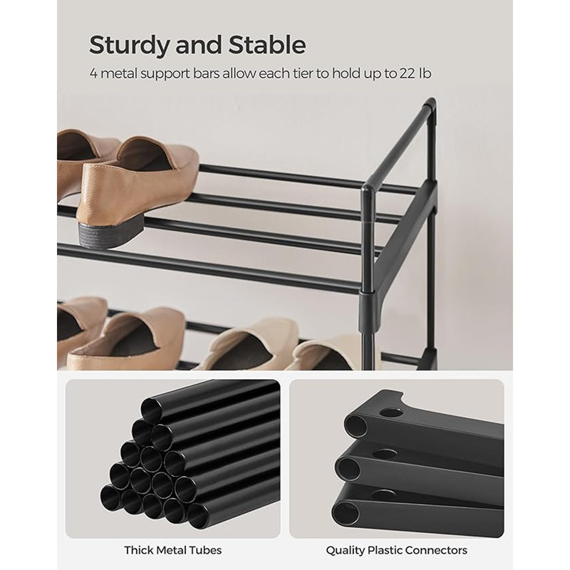 Range-chaussures Songmics, range-chaussures à 4 niveaux, étagère à chaussures en métal pour 20 paires de chaussures, facile à assembler, vestibule, noir Ulsa14bk