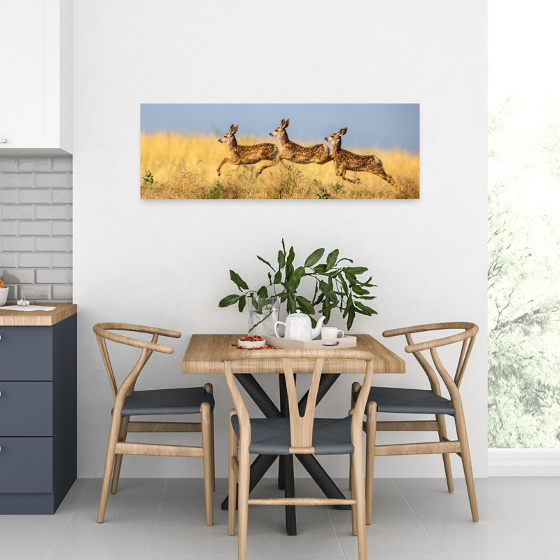 «Three Fawns Leaping Contemporary, cerf, faune sauvage», art mural, H 36 po x l 12 po