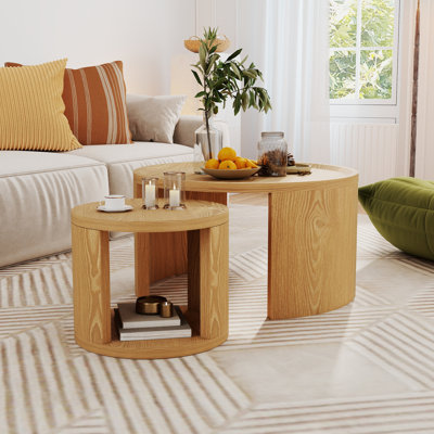 Round Nesting Coffee Table Set of 2, 31.5 & 18in Modern Stacking Tables, Wood Top for Small Spaces,Living, Office