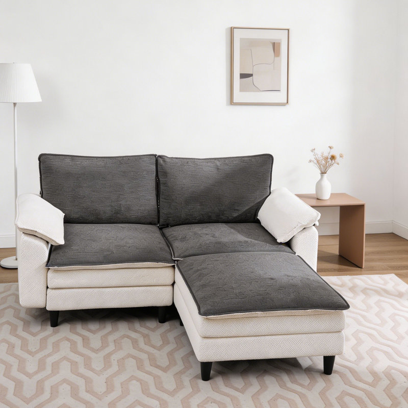 This Compact  White Cloud-Style L-Shaped Modular Sofa Features Thick Chenille Fabric Seat And Back Cushions. It Comes With An Ottoman,   For Living Rooms, Bedrooms And Apartments.