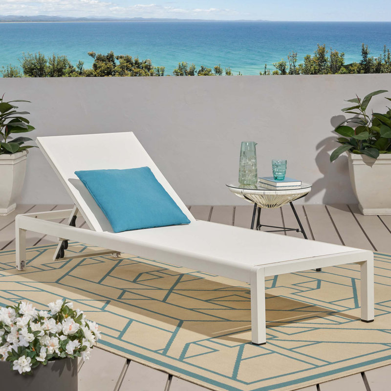 Chaise longue, ensemble de 2, pour l'extérieur, 1, Blanc