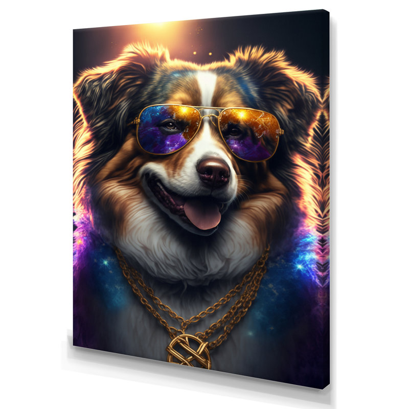 «Australian Shepherd Gangster in NYC», impression sur toile, H 20 po x l 12 po x P 1 po, Toile tendue