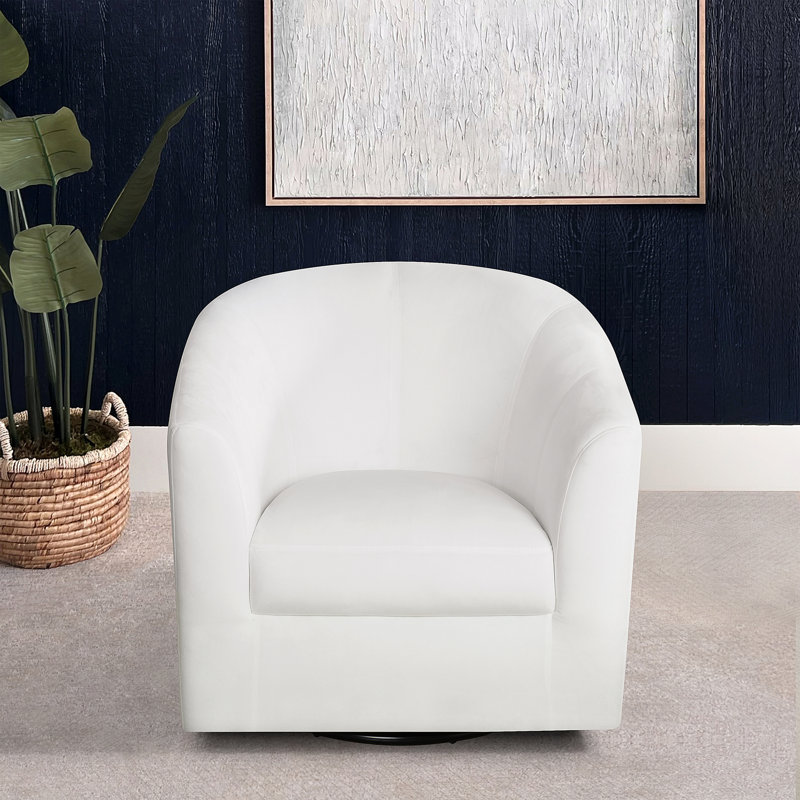 Hohenstein 360 Degree Swivel Barrel Chairs, accent chairs for living room with armrest, Modern Accent chair, White 100% Linen