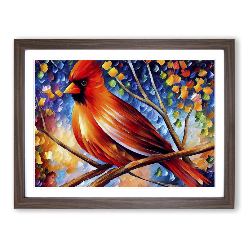 Cardinal Bird Vol.1 Abstract - Single Picture Frame Painting, 46cm H x 64cm W x 2cm D, Walnut Framed