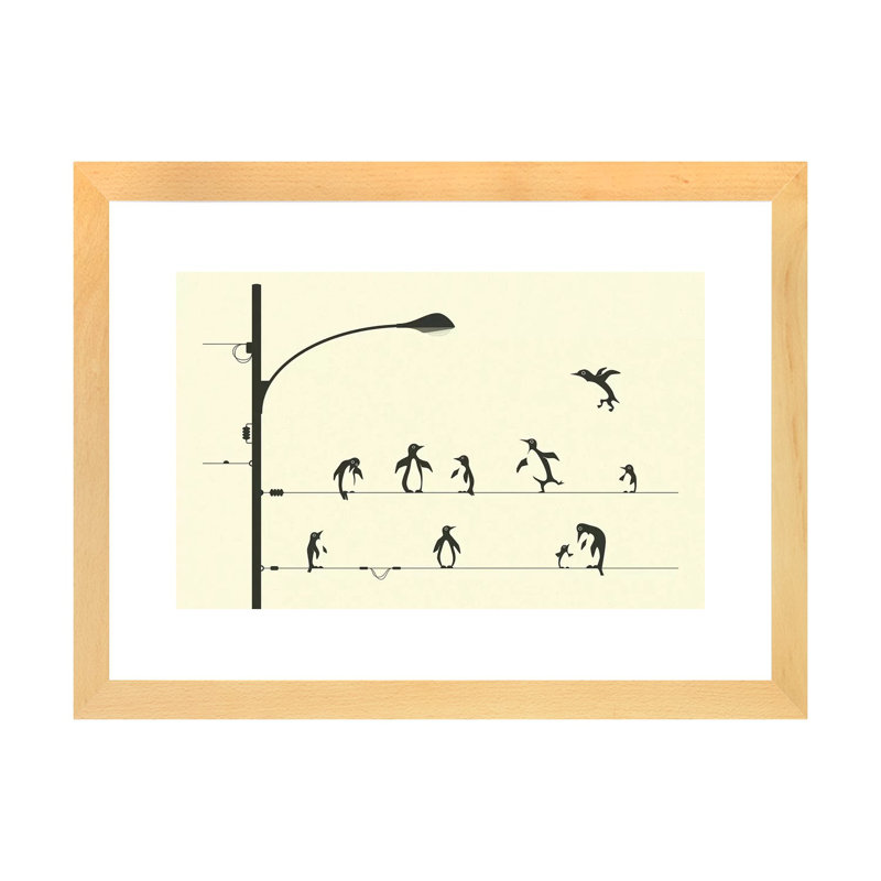 «Penguins on a Wire», art encadré, H 24 po x l 32 po x P 1 po, Natural Wood Framed Fine Art Paper