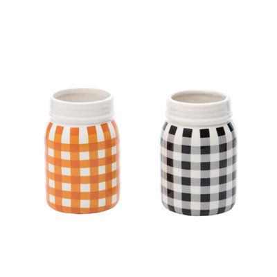  Ceramic Buffalo Check Utensil Holder Set of 2 Fall/Harvest Home Decorations