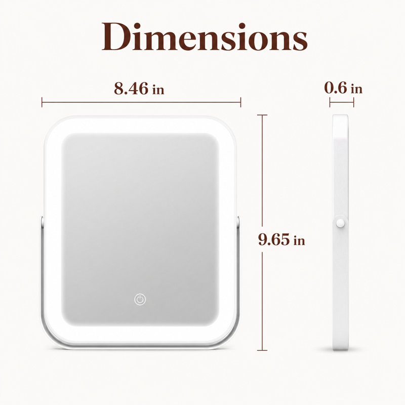 Rectangle Compact LED Mirror with Lights,Touch Control, Dimmable Lights, 9.65" x 8.46"