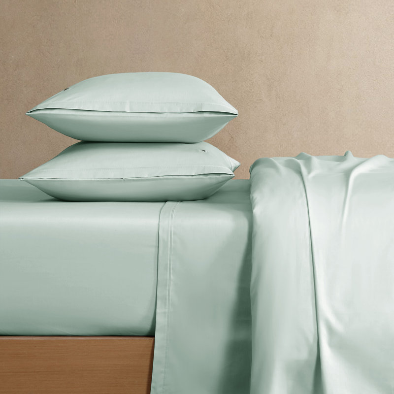 Lacoste Cotton Percale Sheet Set, Cooling & Breathable Bedding, Deep Pocket Fitted Sheet, Pale Aqua, Queen, Pale Aqua