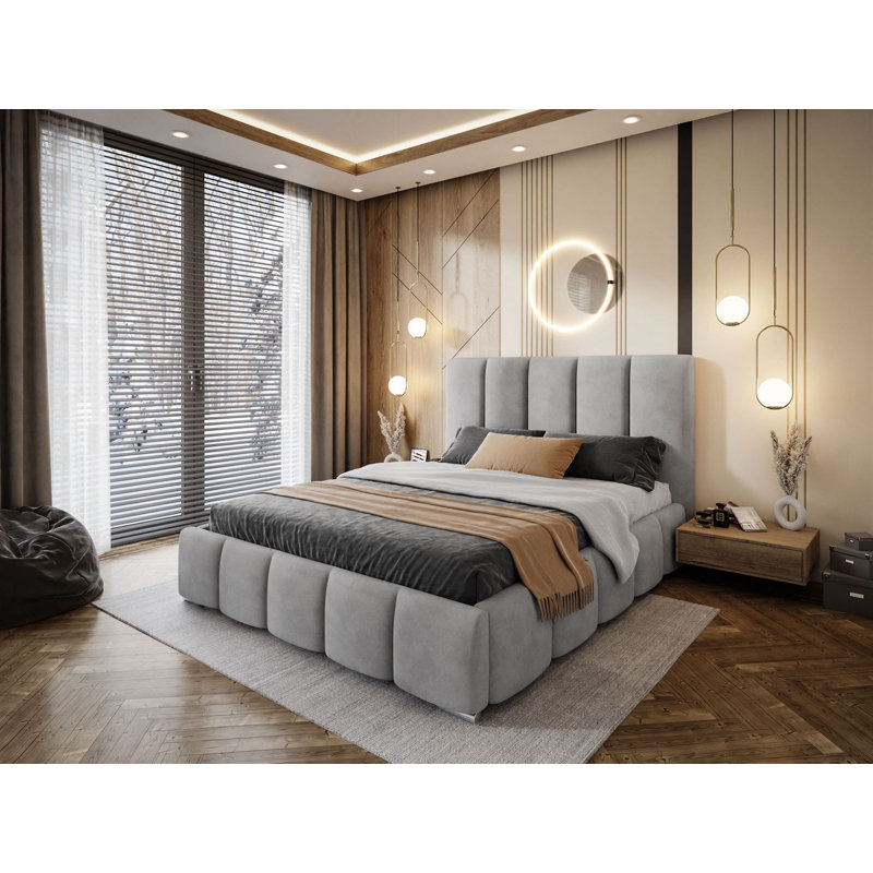 Avnoor SLOANE Upholstered Bed with Storage Box, 120 x 200cm, Grey