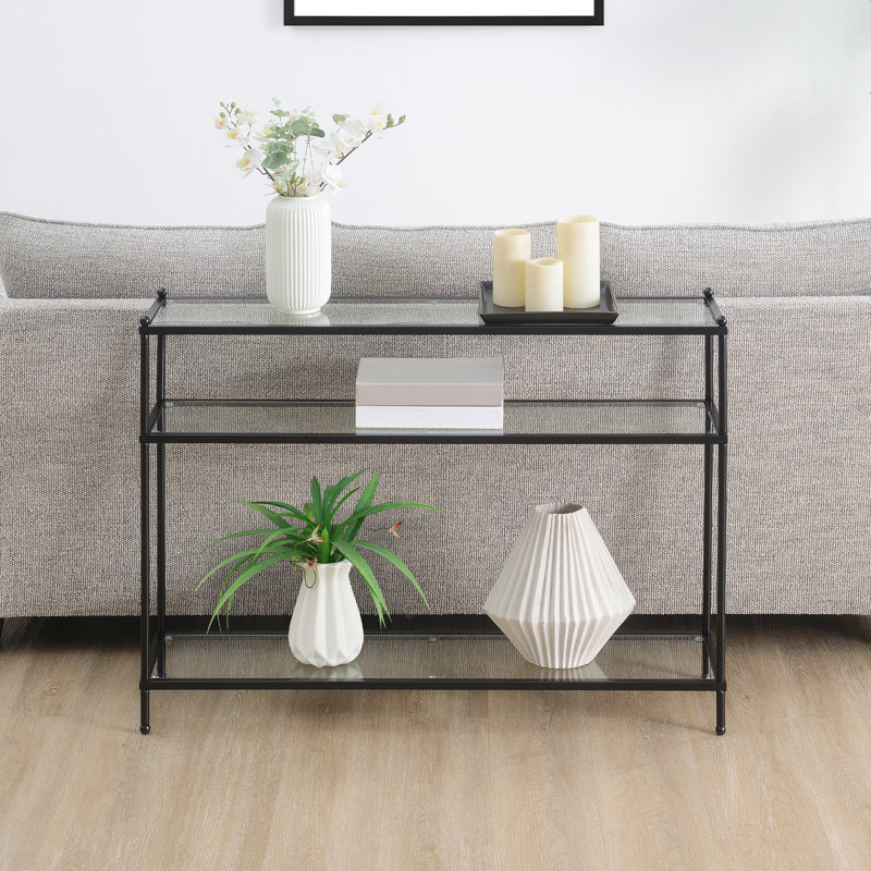 Console avec tablettes Carolina, H 30 po x l 42 po x P 9,5 po, Noir / transparent