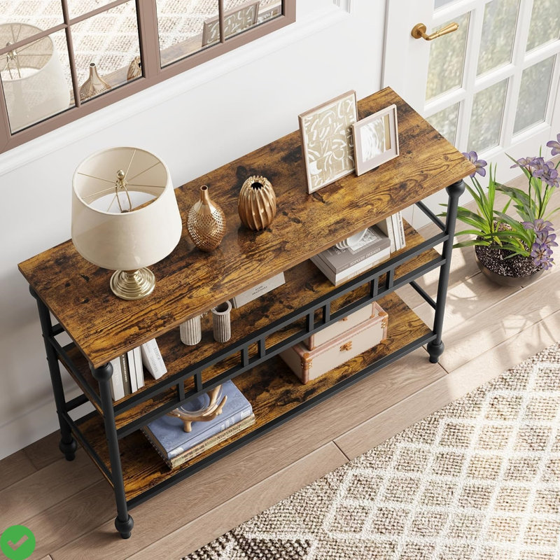 43 Inch Console Table for Entryway, Farmhouse & Modern Decor – Sturdy Open Shelf Sofa Table with Roman Column Legs, Gray