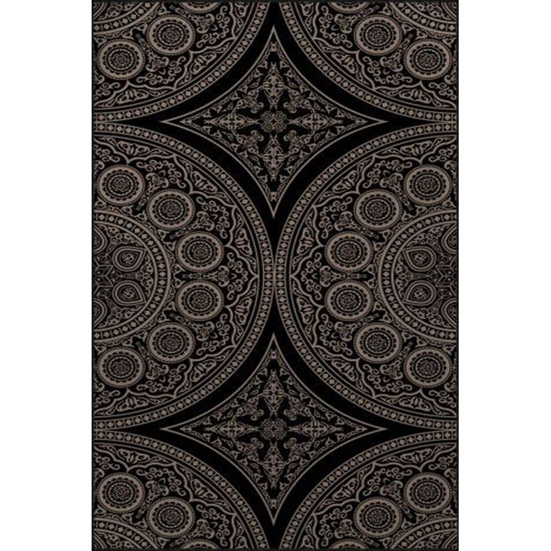 Tapis rond lavable à base géométrique noir, Sous-tapis rond 3 pi 3 po inclus