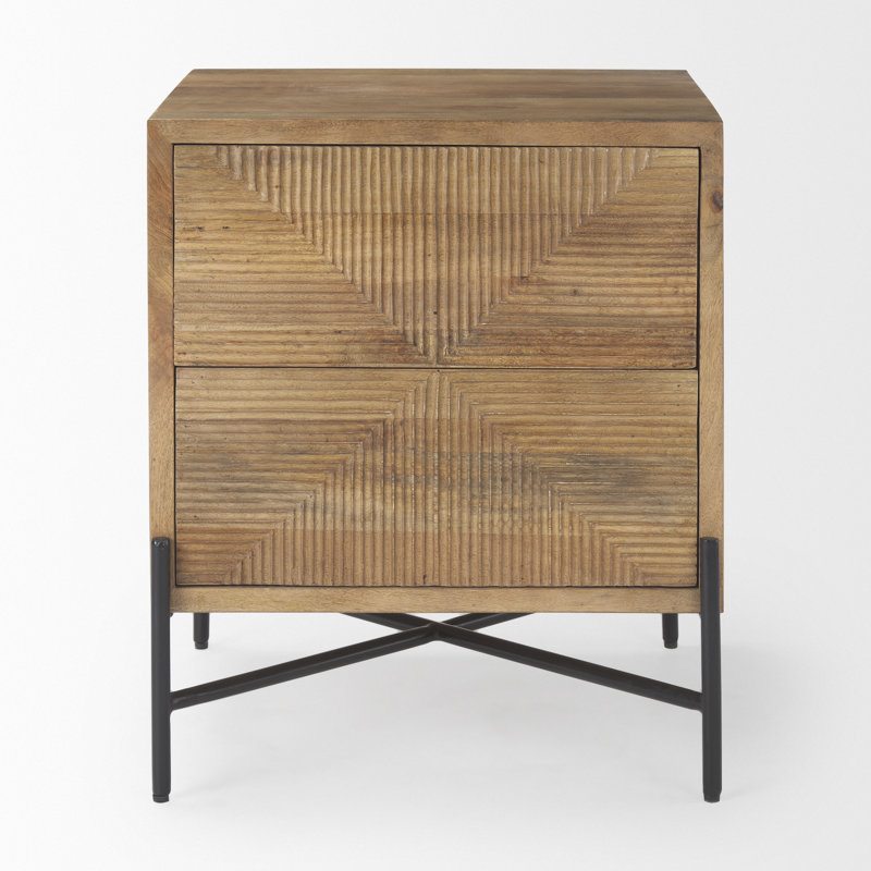 Table de bout à 2 tiroirs en bois massif avec pieds croisés