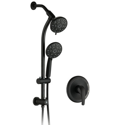 Wall Mounted Shower System With Drill- Stainless Steel Slide And 7-Setting Dual Heads In Matte Black Bar