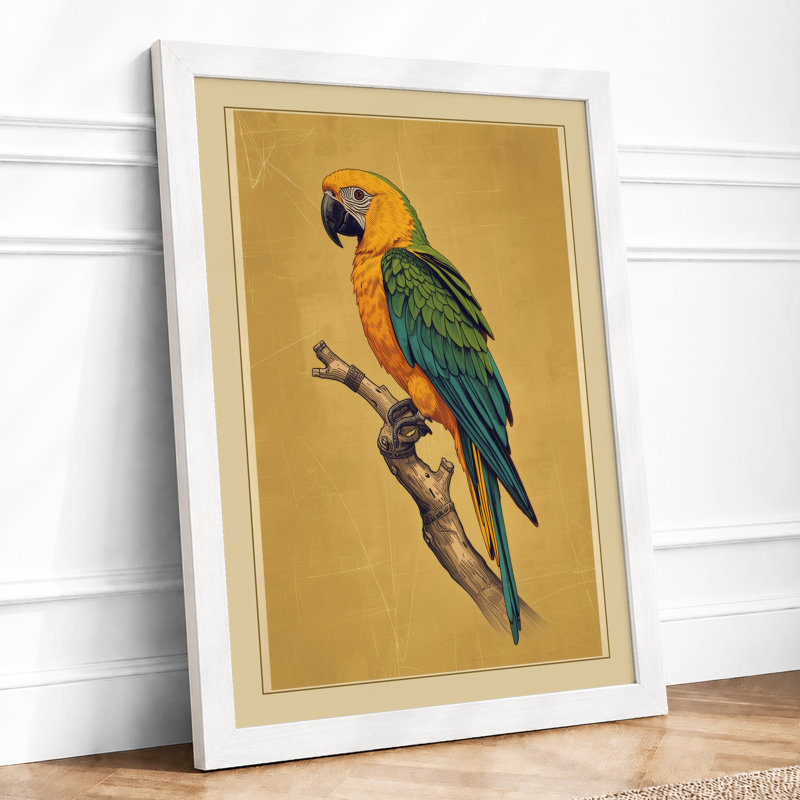 Macaw On Branch Botanical - Print, A4 - 29.7 x 21.0 cm, White