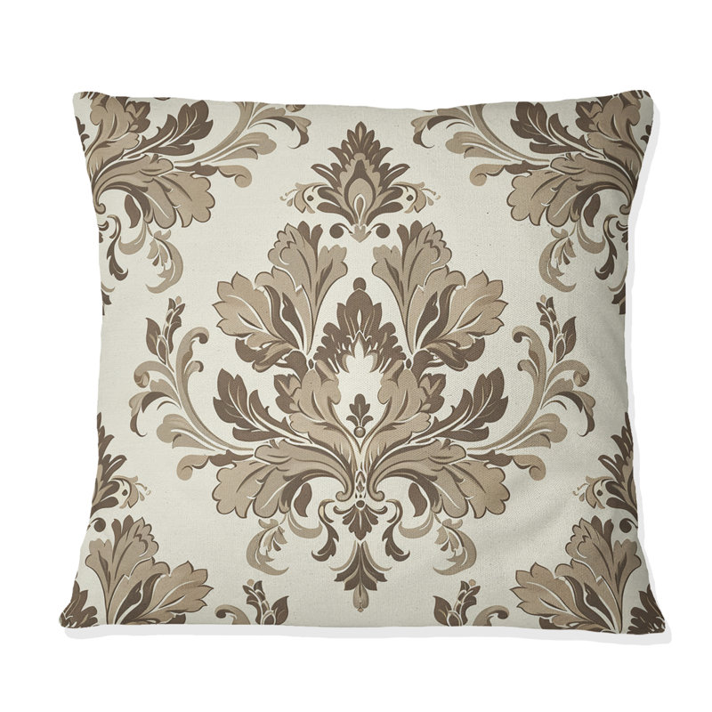 Coussin décoratif brun et beige damassé Glam II, 18" x 18"