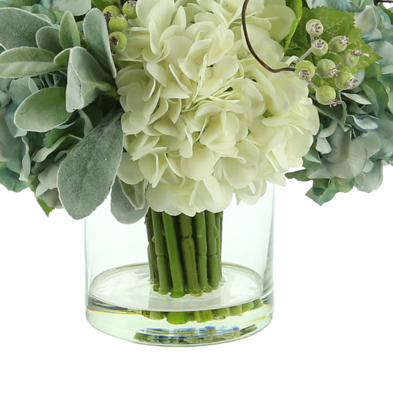 Floral Arrangement with Hydrangeas, Lamb's Ear, and Curly Willow