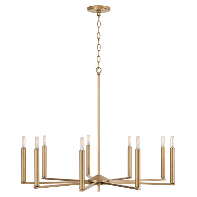 9 - Light Dimmable Modern Linear Chandelier, Aged Brass