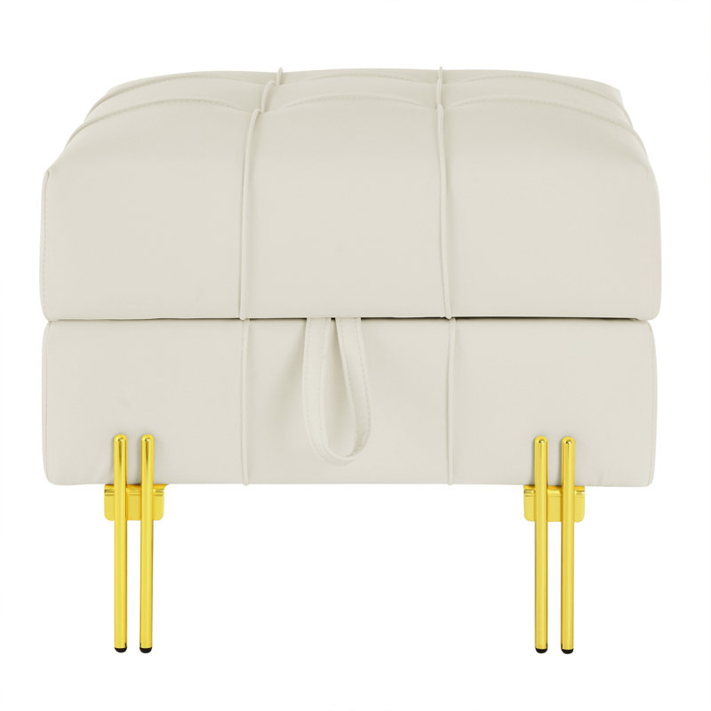 Leather Storage Ottoman, Beige