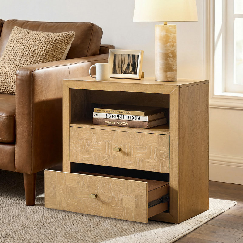 Table de chevet 2 tiroirs Cruce, Naturel
