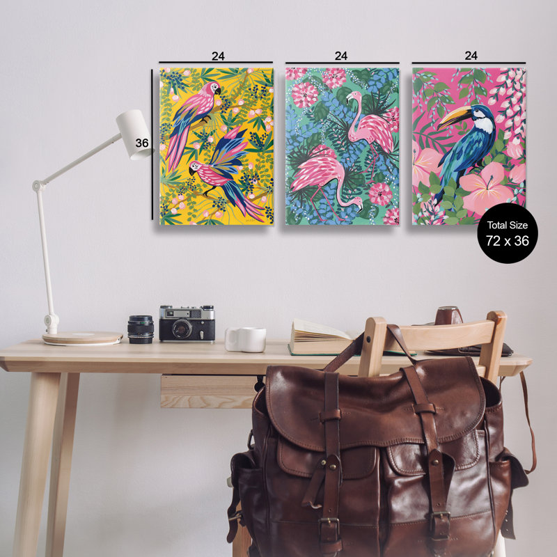  "Tropical Birds & Botanicals", ensemble de 3 toiles murales par Yvette St. Amant, H 36 po x l 24 po