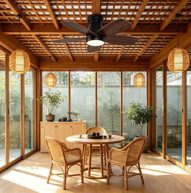 Ventilateur de plafond encastré avec lumière à intensité variable 3CCT, ventilateur à distance DC réversible en bois massif pour la maison et le patio